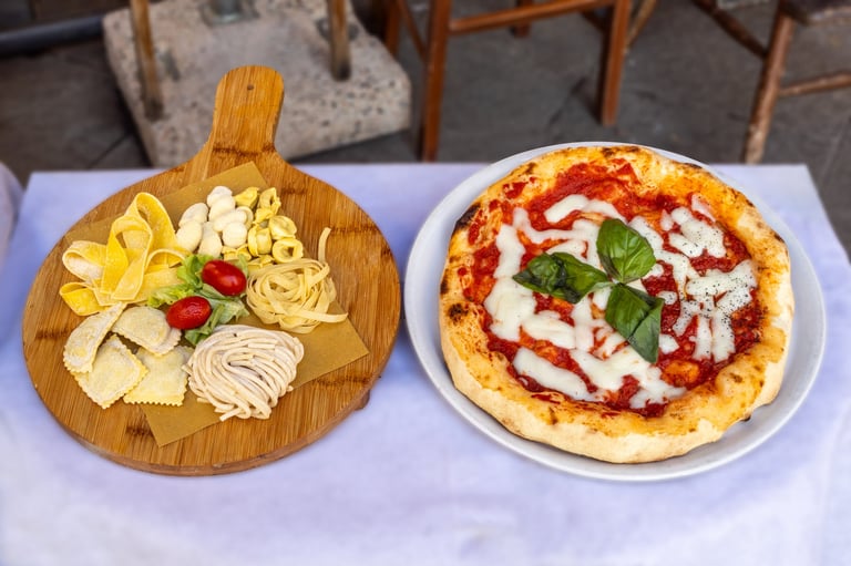 Delicious Italian pizza and pasta